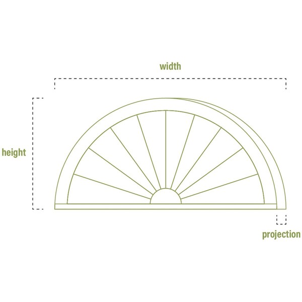 Half Round Sunburst Architectural Grade PVC Combination Pediment, 52W X 32-3/4H X 2-3/4P